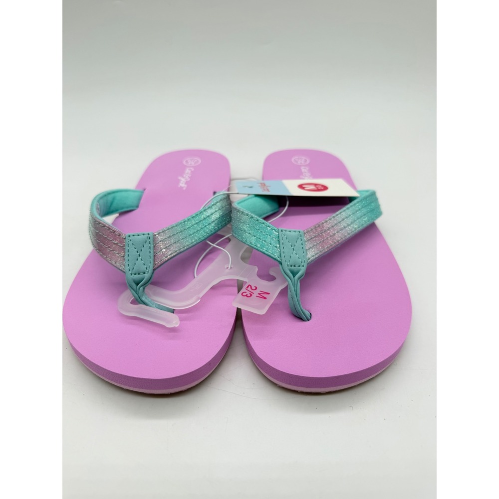 NEW Cat & Jack Girls Purple Teal Glitter Ombre Flip Flop Sandals Size M 2/3 NWT